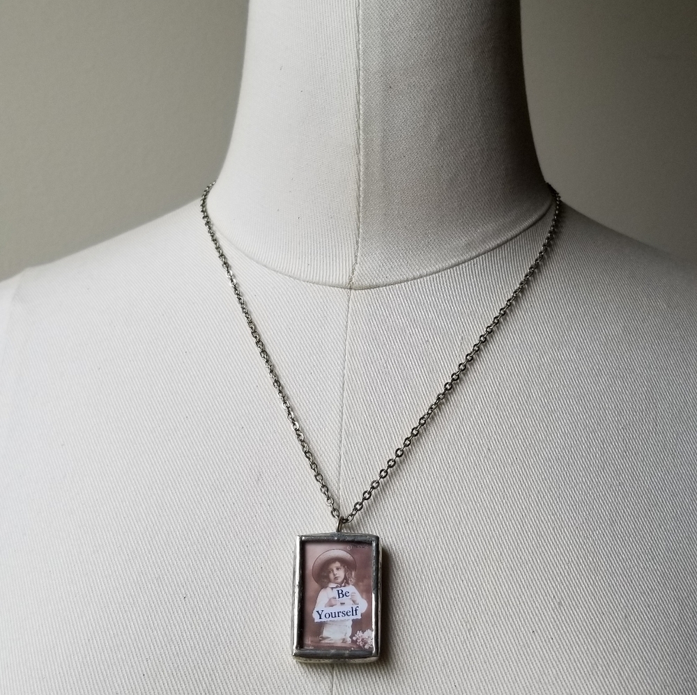 Be Yourself Silver Metal Ephemera Pendant Necklace